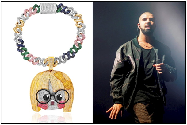 This is the latest heavyweight jewelry extravaganza from Canadian rapper Drake - a necklace fashioned from 6lbs of gold and 250 carats of flawless colored diamonds.